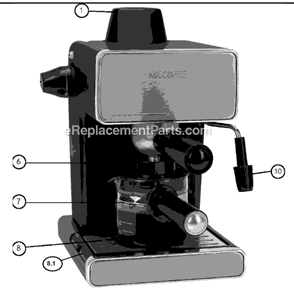 Part Location Diagram of DECM8-NP Mr Coffee Carafe Ecm260